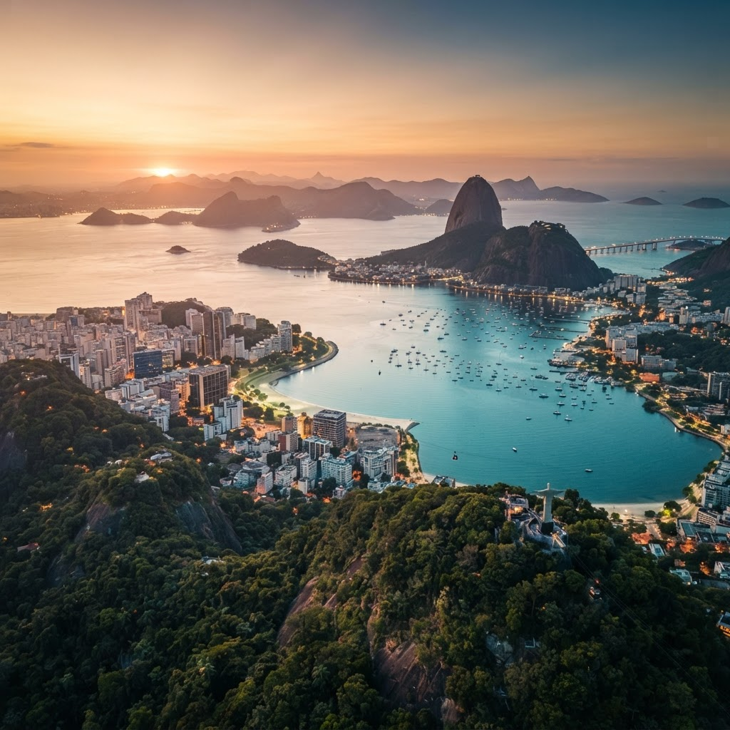 Aerial view of Rio de Janeiro at sunset